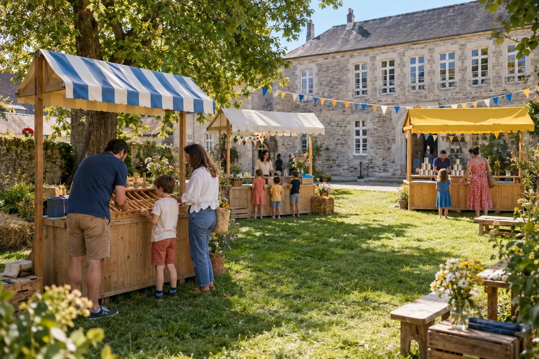 Stands de jeux dans une cour d’école